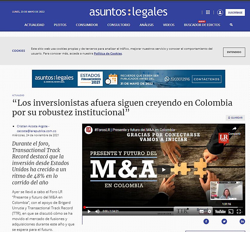 Los inversionistas afuera siguen creyendo en Colombia por su robustez institucional